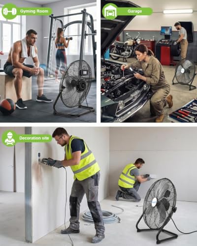 18" Industrial Floor Fan with Remote, High Velocity Heavy Duty Fan, 4200 CFM, 1-2-4 Hour Timer, 3 Speeds, 360° Tilt, Wall-Mounting System Included, for Home, Gym, Office, Garage - size: 18 Inch (1-Pack)