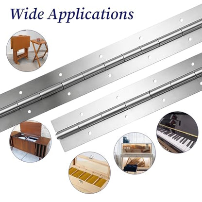 Heavy Duty Piano Hinge, 2 Pieces 2" X 20" Long Stainless Steel Piano Hinge 0.06” Thick Continuous & Pianos Hinges Polished Metal Furniture Hinges with Screws for Cabinet Door Cases Woodworking