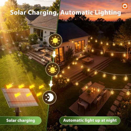 addlon 56FT(50+6) Solar String Lights Outdoor with Remote, 27 LED G40 Bulbs - size: 50FT
