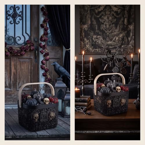 Roshtia 6 Pcs Metal Mesh Basket with Handle, Gothic Garden Basket - color: Black, size: 9.65 x 9.65 x 7.09 Inch