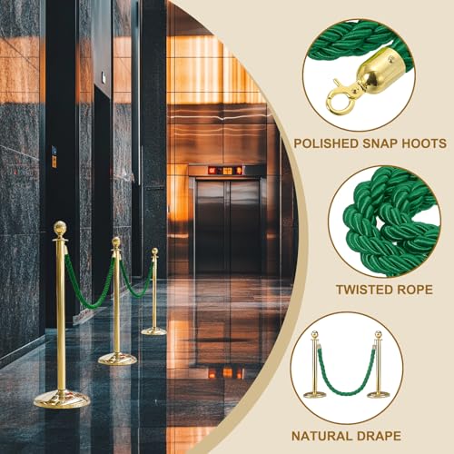 MECCANIXITY Twisted Stanchion Rope 3.28Ft/1M Barrier Rope w Hooks - color: Green Golden, size: 3.28 Ft