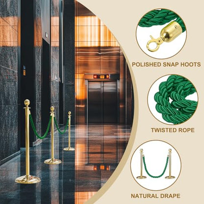 MECCANIXITY Twisted Stanchion Rope 3.28Ft/1M Barrier Rope w Hooks - color: Green Golden, size: 3.28 Ft