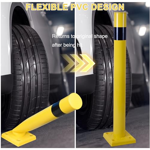 OrangeStar 36 Inch Safety Bollard - Heavy Duty PVC Traffic Barrier, 4" Diameter Yellow Parking Lot Bollard with Anchor Bolts for Driveway, Warehouse, Storefront Protection