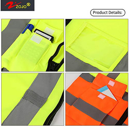zojo High Visibility Reflective Safety Vest with Multi Pockets 10 Pack Bulk - color: Mix Yellow & Orange, size: X-Large