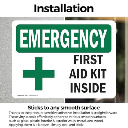 (2 Pack) First Aid Kit Inside With Symbol OSHA Emergency Sign 7 Inch X 5 Inch Vinyl Label Decal Sticker Weather Resistant, UV Protected for Workplace, Business, and Construction Site, Made in the USA