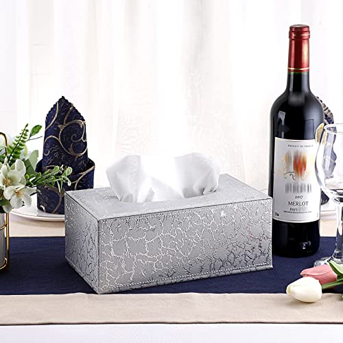 Sumnacon Rectangle Tissue Box Cover with Magnetic Bottom,Whaterproof,Silver - color: Silver, size: Medium