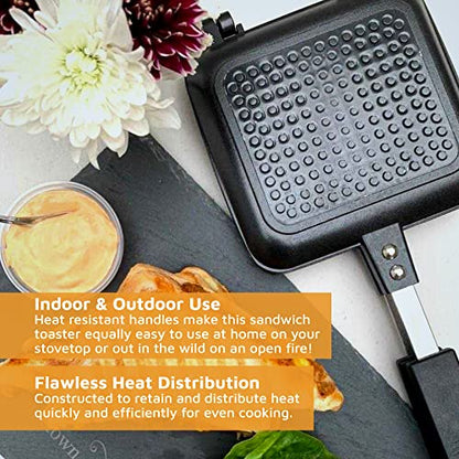 Jean-Patrique Stovetop Panini Grill Press Sandwich Maker, Black – Ceramic Nonstick Grilled Cheese Maker with Handles - Indoor & Outdoor Double-sided Sandwich Toaster - color: Black