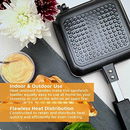 Jean-Patrique Stovetop Panini Grill Press Sandwich Maker, Black – Ceramic Nonstick Grilled Cheese Maker with Handles - Indoor & Outdoor Double-sided Sandwich Toaster - color: Black