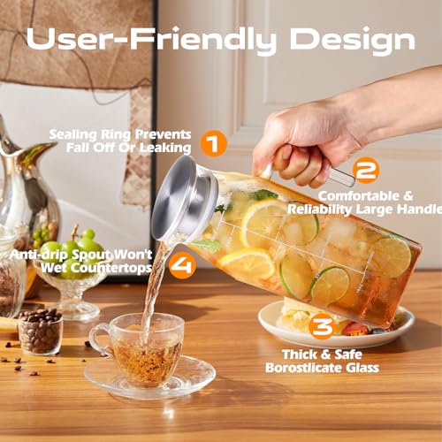 Aofmee 68oz Glass Pitcher with Lid and Handle for Fridge, Clear Square - color: Clear Square