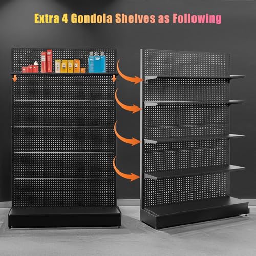Eastern Tree 4 Packs Gondola Shelves 47 1/4”L x 13 1/2”W for Industrial Grade Black Pegboard Display Stand, 4 Shelves fit to 4x6.5 Feet Gondola Units - size: 4 Packs 4 Feet Width
