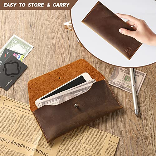 Ringsun Leather Money Cash Envelopes Wallet for Men, Money Bag Pouch Reusable Budget Envelope Wallet, Retro Clutch Wallet, Brown - color: Brown