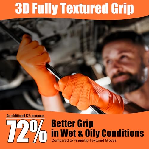 TREEGO 10 Mil Orange Nitrile Mechanic Gloves, Diamond Grip, 1000 Count L - color: 1000 Orange, size: Large