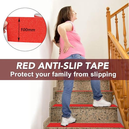 BOMEI PACK Anti Slip Traction Tape,4 Inch x 33 Ft,Heavy Duty Non Slip Tape,Grip Tape for Stairs, Tread Step, Indoor & Outdoor Use,Waterproof Stairs Non Skid Treads (Red) - color: Red