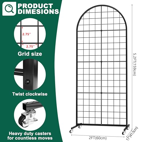 Aseem Metal Grid Wall Panels Display Stand Black Movable 2x5.2FT, 1PCS - color: Black, size: 5.2 FT