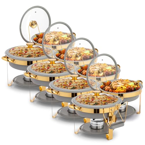 ROVSUN 6QT Chafing Dishes for Buffet 8 Pack, [Game Changer Maifanite-Coated] Chafing Dish Buffet Set, [Unique Gray & Gold Color] Chafers and Buffet Warmers Sets with Lid Holder for Party Wedding - color: Gray-gold