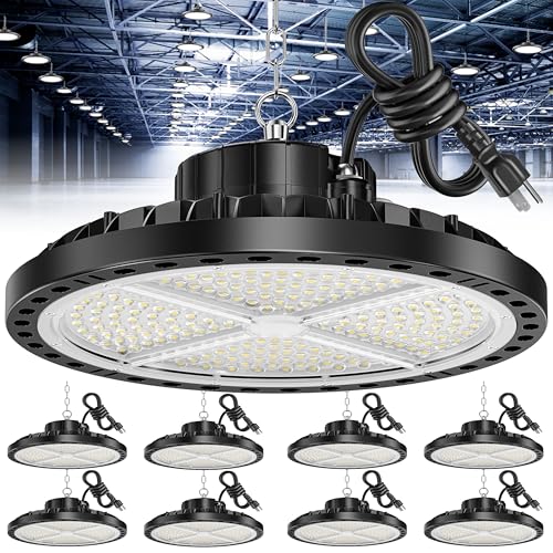 ISKYDRAW UFO LED High Bay Lights 8 Pack, 200W 30000LM Shop Lights