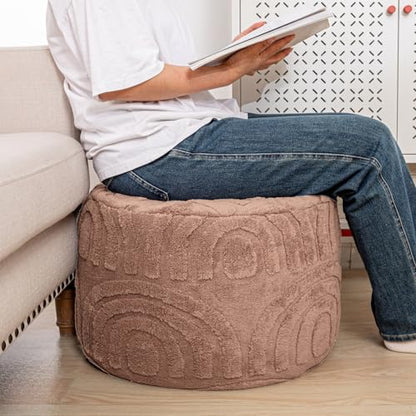 Asuprui Plush Ottoman Footrest, Pouf Footstool,20"x14", Light Coffee - color: Light Coffee, size: 20"D x 20"W x 14"H
