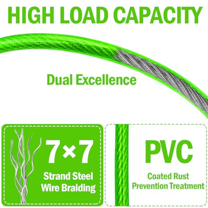 4.7mm(3/16") Steel Security Cable with Loops, Bike Lock Cable, 2Pack - color: Green, size: 6FT-(2Pack)