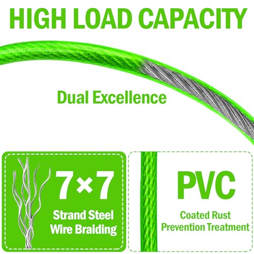 4.7mm(3/16") Steel Security Cable with Loops, Bike Lock Cable, 1Pack - color: Green, size: 15FT-(1Pack)