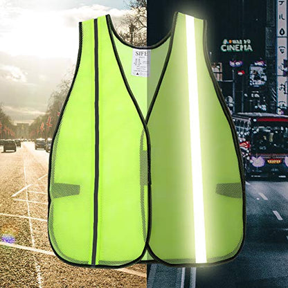 SIFE High Visibility Reflective Safety Vest with 1 Inch Reflective Strips,Made from Breathable and Neon Yellow Mesh Fabric,Universal Size,10 pack - color: Yellow