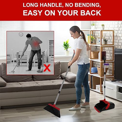Red Broom and Dustpan Combo Set, 55" Long Handle Broom - color: Red, size: Large