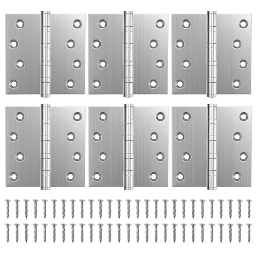 KOLET Ball Bearing Door Hinges, 4 x 4 Inches, Brushed Nickel, 6 Pack - color: Silver, size: 6 Pack