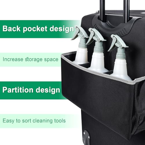 Cleaning Carts on Wheels with Removable Cleaning Caddy, Professional House Cleaning Caddy on Wheel, Cleaning Bag with Handle for Housekeepers,Cleaning Supplies Organizer Caddy (Large)