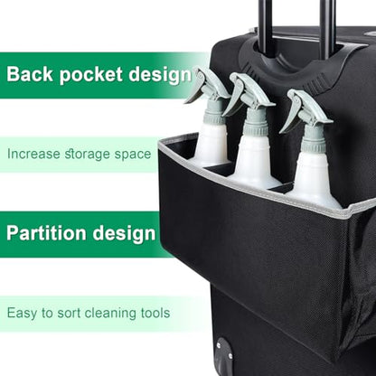 Cleaning Carts on Wheels with Removable Cleaning Caddy, Professional House Cleaning Caddy on Wheel, Cleaning Bag with Handle for Housekeepers,Cleaning Supplies Organizer Caddy (Large)