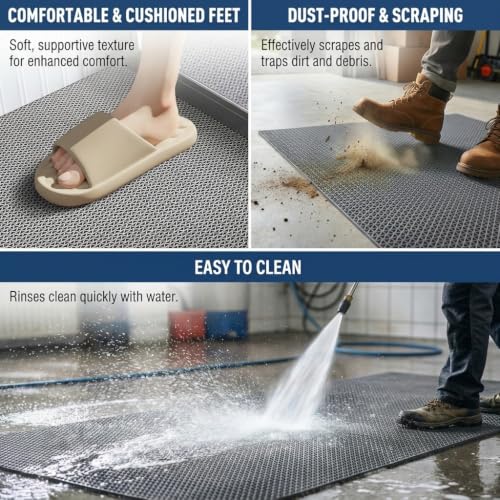 Drainage Non Slip Flooring Mats Swimming Pool Bathroom Anti-Fatigue Rubber Matting 3x10 Ft Heavy Duty Commercial Anti Slip Floor Mats for Garage Restaurant Sauna SPA,Gray/Grey,0.9×3M - color: Gray/Grey