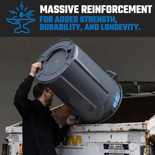 Magnum 32 Gallon Trash Can, Construction Grade, Heavy Duty Plastic, Jobsite Ready for Handling and Holding Garbage CMTC-C000-32G05 (5 Pack) - color: Gray, size: 32 Gallon, style: Can Only