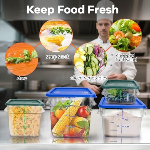 4 Pack Food Storage Containers with Green Lids, 2.0 Qt - Square, Clear, Polycarbonate, for Restaurant Commercial Kitchen and Home party - color: 2.0 Qt-Green Lids