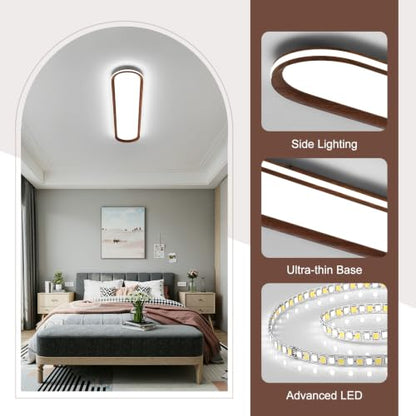 ADISUN Modern LED Ceiling Light Dimmable Linear Ceiling Light 39.4in Semi Flush Mount Long Lights with Remote Control and Side Lighting for Living Room Kitchen Dining Room Walnut - color: Walnut-1Pack, size: 39 Inch