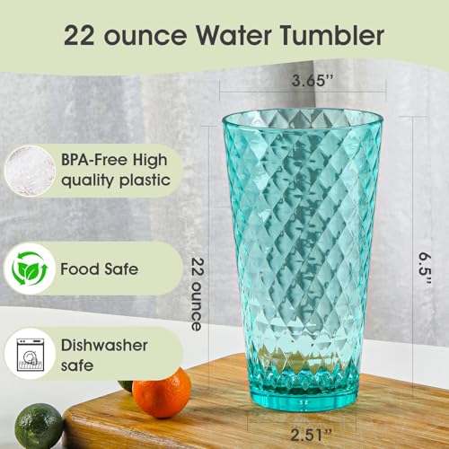 BPA-Free Plastic Tumblers 8 Pack (4x16oz+4×22oz) | Reusable Dishwasher Safe | Stackable Shatterproof Cups | Plastic Drinkware & Drinking Tumblers for Restaurant, Home, Party - color: Many Styles, size: 8-Pack