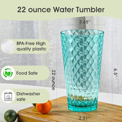 BPA-Free Plastic Tumblers 8 Pack (4x16oz+4×22oz) | Reusable Dishwasher Safe | Stackable Shatterproof Cups | Plastic Drinkware & Drinking Tumblers for Restaurant, Home, Party - color: Many Styles, size: 8-Pack