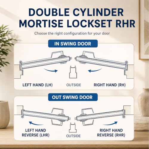 Tandefio 1 Set Double Cylinder Mortise Lock, Left Hand, Brass - color: Brass, style: Left Hand