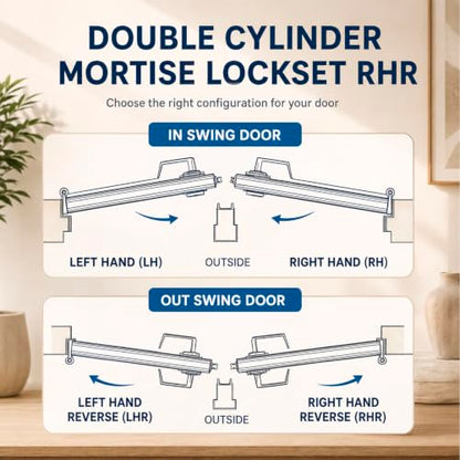 Tandefio 1 Set Double Cylinder Mortise Lock, Right Hand, Black - color: Black, style: Right Hand