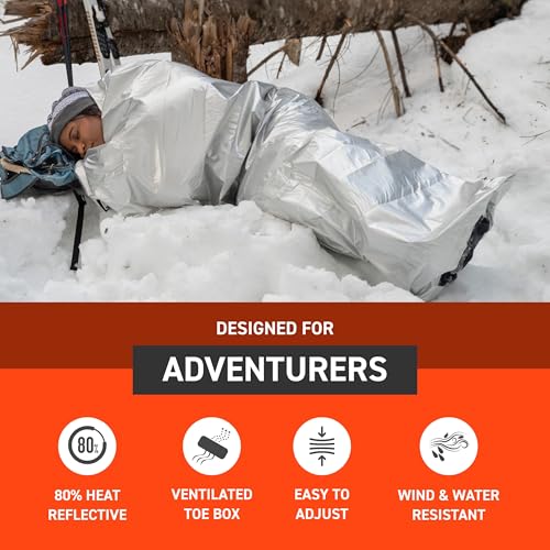 SOL Thermal Bivvy with Rescue Whistle, Silver, 80% Heat, 84" x 34"