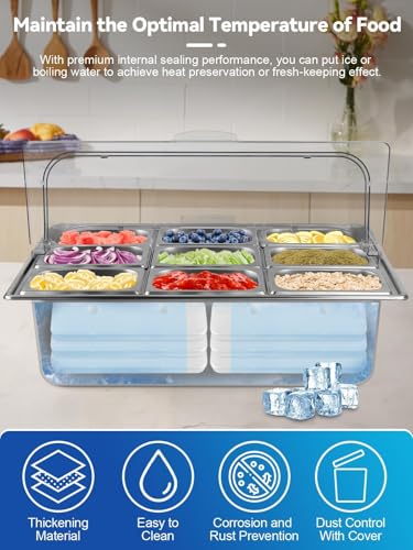 Kalolary 9 Grids Stainless Steel Topping Containers with Flip Lids