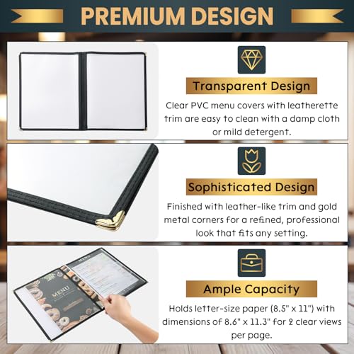 10 Pack Menu Covers 8.5 x 11, 2 Page 4 View Restaurant Menu Holders - size: 2 page