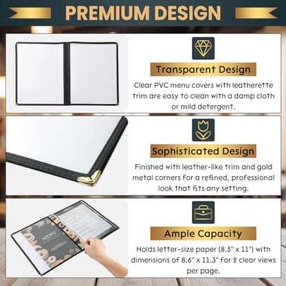 10 Pack Menu Covers 8.5 x 11, 2 Page 4 View Restaurant Menu Holders - size: 2 page
