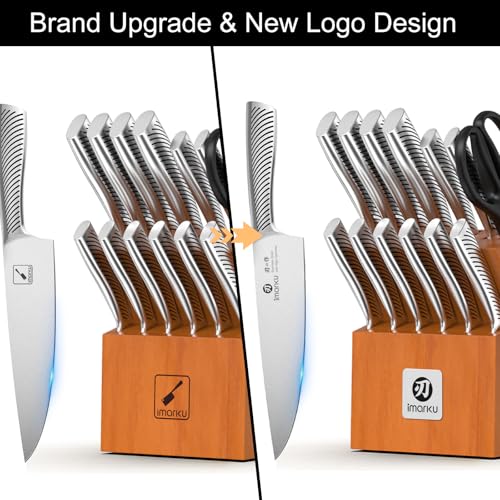 imarku 14 Piece Stainless Steel Knife Set with Build-in Sharpener - color: Brown