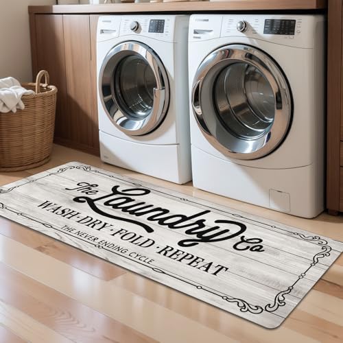 Pauwer Laundry Room Rug Runner 20"x60", Non Slip Waterproof Mat, Beige - color: Beige, size: 20"x60"