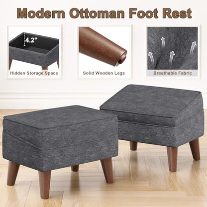 FAGAGA Small Footstool Ottoman with Adjustable Lid, Storage Ottoman - color: Light Gray, size: 11.8"D x 15.8"W x 11.3"H