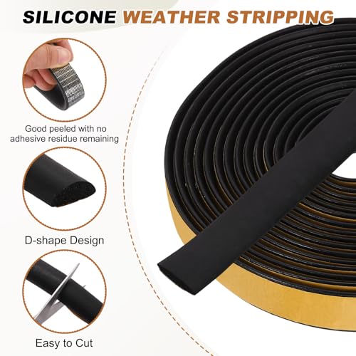 PATIKIL 16.4FT Solid Rubber Weather Stripping, 3/5" W x 2/7" H Self Adhesive D Shape EPDM Rubber Seal Strip Gasket for Door Frame Window Insulation RVs Furniture Cabinets, Black - size: 16.4FT x 3/5"W x 2/7"H