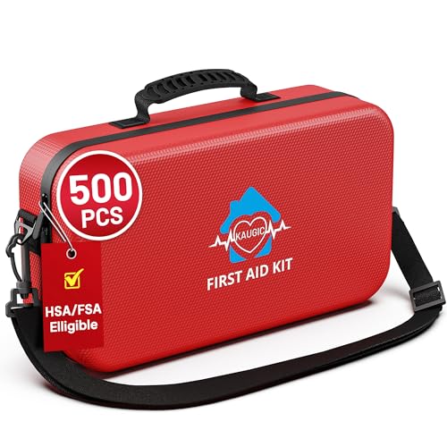 KAUGIC 500PCS Waterproof Hard Shell First Aid Kit, Travel