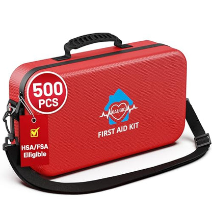 KAUGIC 500PCS Waterproof Hard Shell First Aid Kit, Travel