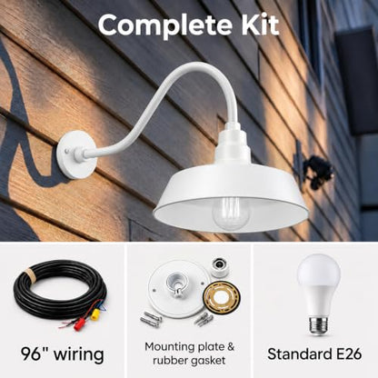 14in. White Outdoor Gooseneck Barn Light Fixture, 5000K Cool White - color: White (2-Pack), size: 22 in Gooseneck Arm