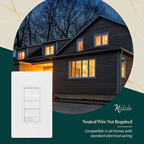 TOPGREENER Kalide Light Switch and 3-Speed Ceiling Fan Control Combo, in Wall Light and Fan Combination Switch, Single Pole, 2.5A, 720W, Neutral Wire Not Required, TGSFS3-W, White - color: White, size: Light Switch with Fan