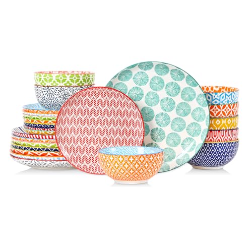 Selamica Ceramic Plates and Bowls Sets,24 Pieces Dinnerware Sets for 8,Scratch Resistant Dish Set for family gathering,Dishwasher & Microwave Safe, Assorted Colors - color: Assorted Colors, size: Service for 8 (24 Pcs)