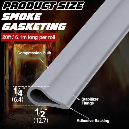 2 Pcs Adhesive Fire/Smoke Door Gasket Seal, 0.5" W X 0.25" H X 20' L, Grey - color: Gray, size: 0.5" W X 0.25" H X 20' L